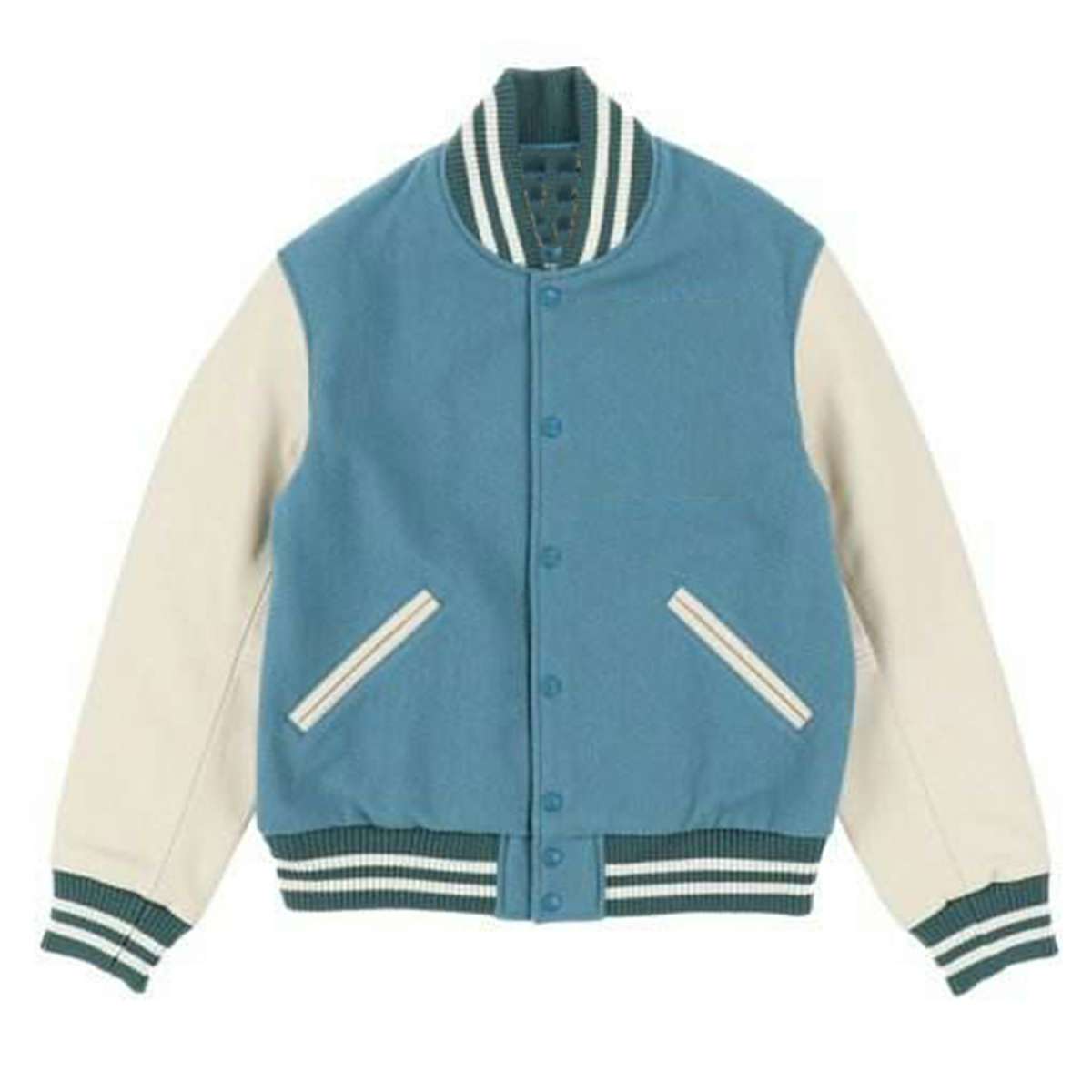 Dusty Blue and Cream Classic Varsity Jacket